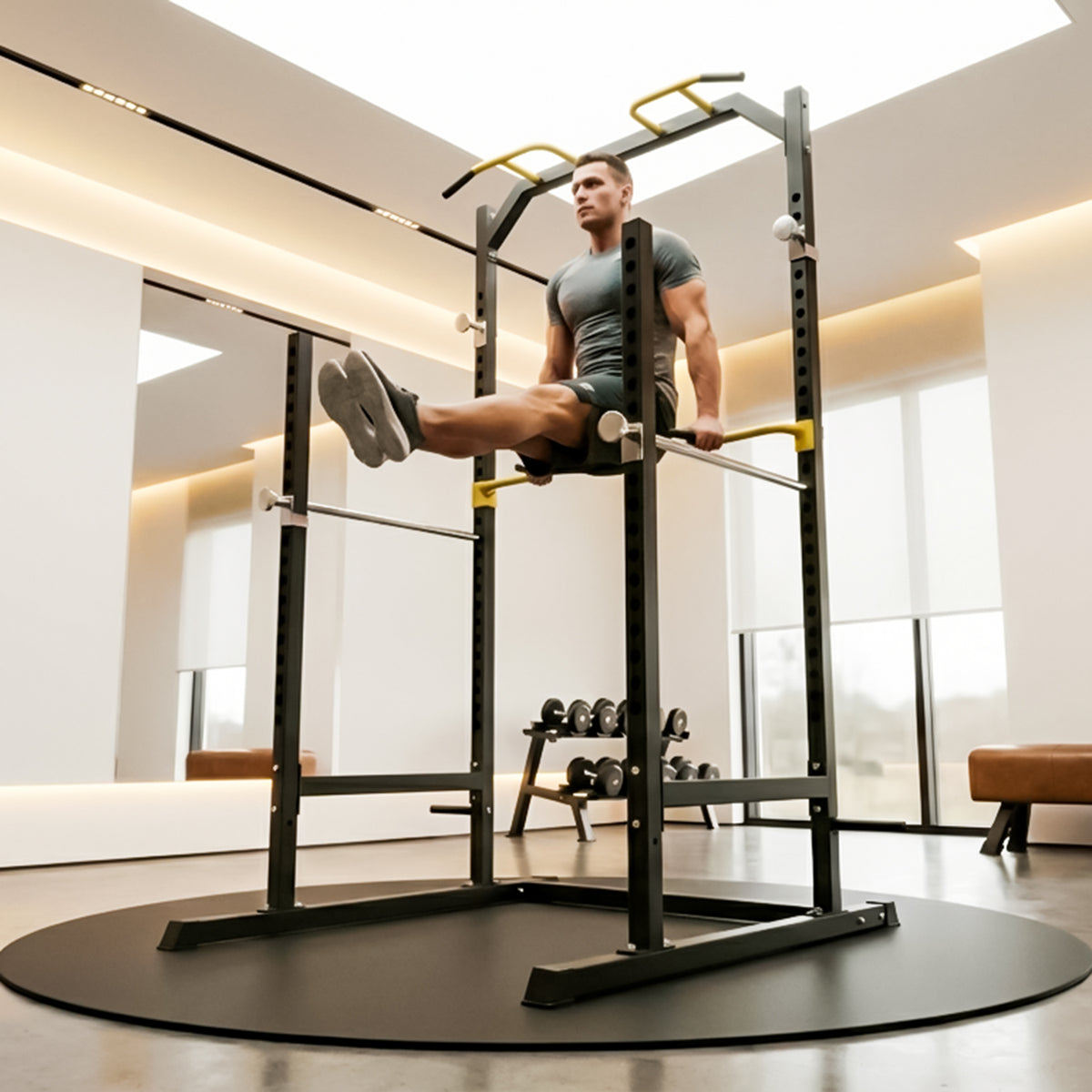 Peak Power Unisex-Erwachsene Power Fitness Multifunktionales Cage für effektives Ganzkörpertraining, Massive Stahlkonstruktion, Schwarz/Rot, Extra breit