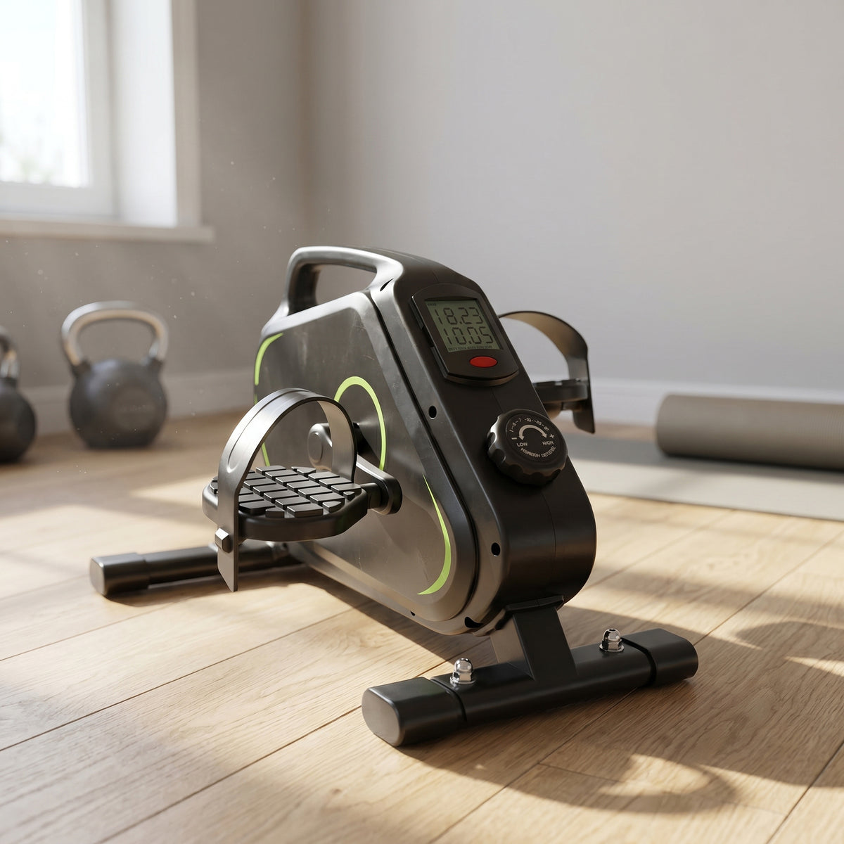 Peak Power Pedaltrainer für Zuhause 16 Stufen inkl. Antirutsch-Matte und Gurt I CE Zertifiziert, Extraleiser Arm- und Beintrainer im Sitzen I Deskbike, Schreibtisch Fahrrad, Grün