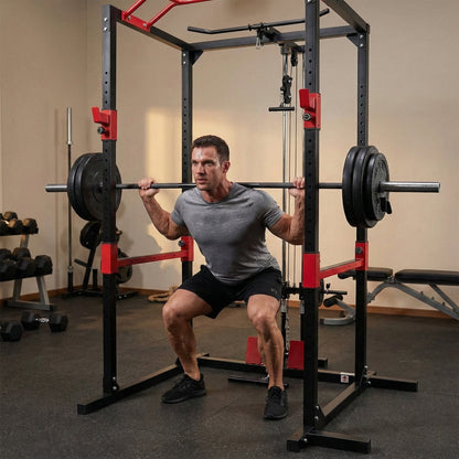 Peak Power Unisex-Erwachsene Power Fitness Multifunktionales Rack für effektives Ganzkörpertraining, Massive Stahlkonstruktion, Schwarz/Rot, Extra breit