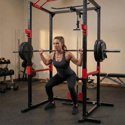 Peak Power Unisex-Erwachsene Power Fitness Multifunktionales Rack für effektives Ganzkörpertraining, Massive Stahlkonstruktion, Schwarz/Rot, Extra breit