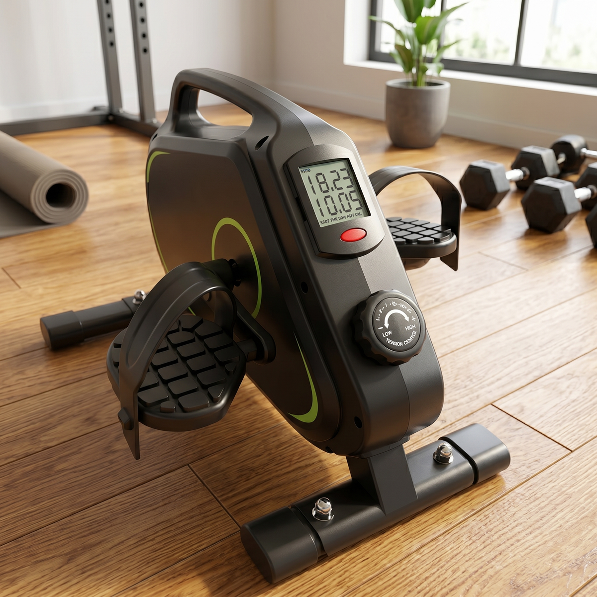 Peak Power Pedaltrainer für Zuhause 16 Stufen inkl. Antirutsch-Matte und Gurt I CE Zertifiziert, Extraleiser Arm- und Beintrainer im Sitzen I Deskbike, Schreibtisch Fahrrad, Grün