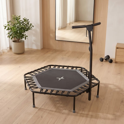 Peak Power Fitness Indoor-Trampolin, 126 cm Durchmesser, Bungee/Feder-Minitrampolin, geeignet für Erwachsene odentrampolin mit verstellbaren Griffen, leise und vibrationsarm