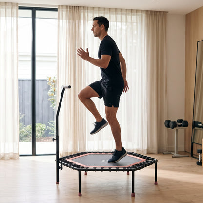 Peak Power Fitness Indoor-Trampolin, 126 cm Durchmesser, Bungee/Feder-Minitrampolin, geeignet für Erwachsene odentrampolin mit verstellbaren Griffen, leise und vibrationsarm