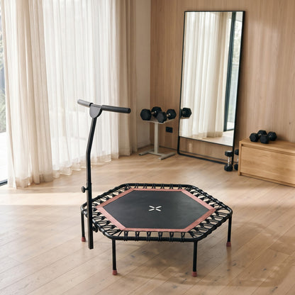 Peak Power Fitness Indoor-Trampolin, 126 cm Durchmesser, Bungee/Feder-Minitrampolin, geeignet für Erwachsene odentrampolin mit verstellbaren Griffen, leise und vibrationsarm